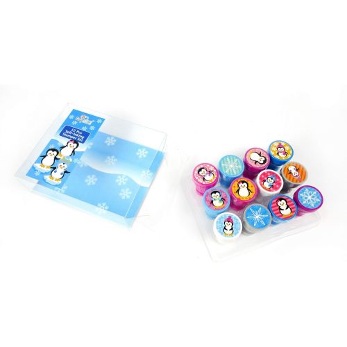  [아마존베스트]TINYMILLS 12 Pcs Penguin Stamp Kit for Kids Self Inking Stamps Gift Winter Party Favor Bag Stuffer Teacher Stamps