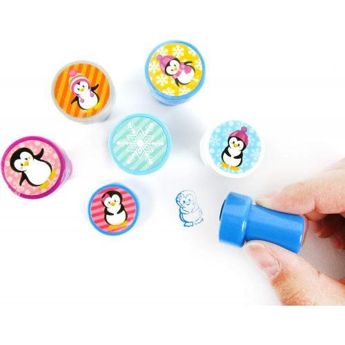  [아마존베스트]TINYMILLS 12 Pcs Penguin Stamp Kit for Kids Self Inking Stamps Gift Winter Party Favor Bag Stuffer Teacher Stamps