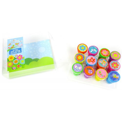  [아마존베스트]TINYMILLS 12 Pcs Spring Flowers Butterfly Stamp Kit for Kids Self Inking Stamps Gift Easter Basket Filler Rewards