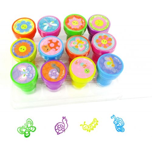  [아마존베스트]TINYMILLS 12 Pcs Spring Flowers Butterfly Stamp Kit for Kids Self Inking Stamps Gift Easter Basket Filler Rewards