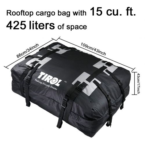  TIROL Waterproof Roof Top Carrier Cargo Luggage Travel Bag (15 Cubic Feet) For Vehicles With Roof Rails