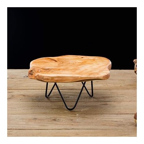  TJ Global Natural Edge Wooden Stand with Hairpin Legs for Displaying Cakes, Plants, Candles, Decor (L9 x W8.5 x H4)