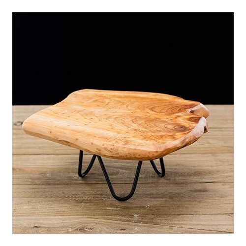  TJ Global Natural Edge Wooden Stand with Hairpin Legs for Displaying Cakes, Plants, Candles, Decor (L10 x W9 x H5)