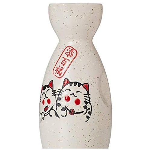  [아마존베스트]TJ Global 5-Piece Sake Set, Durable Ceramic Japanese Sake Set with 1 Carafe/Decanter/Tokkuri Bottle and 4 Ochoko cups for Hot or Cold Sake at Home or Restaurant - Cute Cat Design