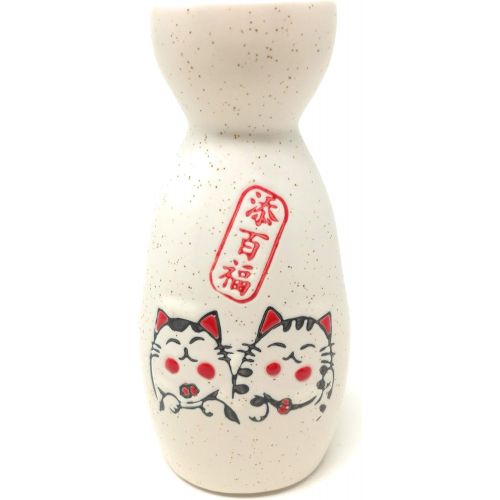  [아마존베스트]TJ Global 5-Piece Sake Set, Durable Ceramic Japanese Sake Set with 1 Carafe/Decanter/Tokkuri Bottle and 4 Ochoko cups for Hot or Cold Sake at Home or Restaurant - Cute Cat Design