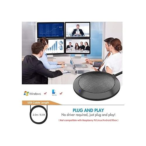  Conference USB Microphone, Computer Desktop Mic with LED Indicator, Plug & Play Omnidirectional Condenser PC Laptop Mics for Online Meeting/Class,Skype,Recording,Zoom,(No Speakers Included)