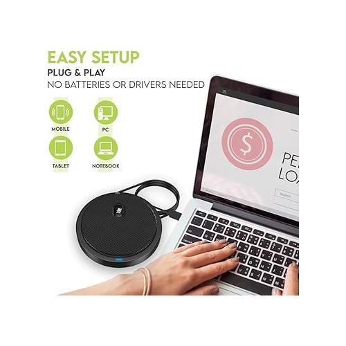  Conference USB Microphone, Computer Desk Microphone with Mute Button and LED Indicator, Plug & Play Omnidirectional PC Laptop Mics for Online Meeting/Class,Skype,Recording,Zoom(No speakers included)