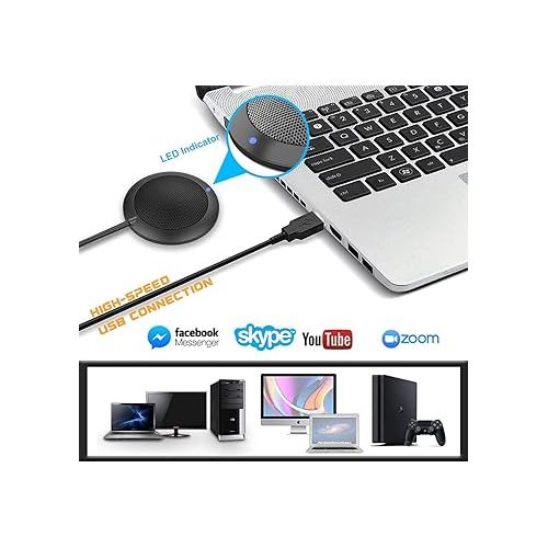  Conference USB Microphone, Computer Desktop Mic with LED Indicator, TKGOU Plug & Play Omnidirectional Condenser PC Laptop Mics for Online Meeting/Class,Skype,Recording,Chatting,Zoom,(Windows/Mac OS X)