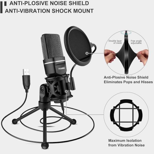  [아마존베스트]TKGOU USB Microphone for Computer, Gaming PC Recording Condenser Microphone Tripod Stand & Pop Filter for Skype, Streaming, Podcasting, Google Voice Search, Gaming -Windows/Mac-M799B