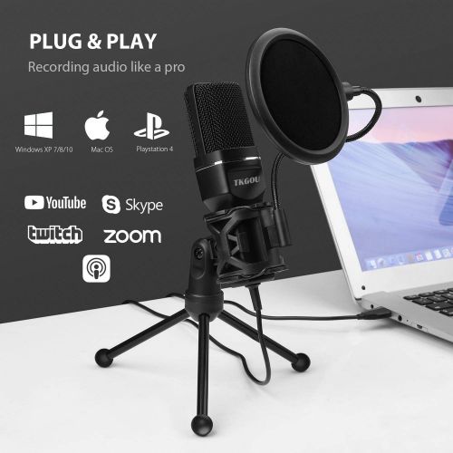  [아마존베스트]TKGOU USB Microphone for Computer, Gaming PC Recording Condenser Microphone Tripod Stand & Pop Filter for Skype, Streaming, Podcasting, Google Voice Search, Gaming -Windows/Mac-M799B