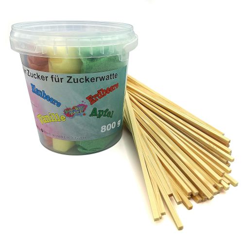  [아마존베스트]TK-Warenhandel 4 x 200 g Aromazucker + 50 Zuckerwattestabe fuer Zuckerwattemaschinen Zuckerwatte