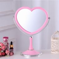 TLMY Cosmetic mirror Cosmetic Mirror European Mirror Double Mirror Heart-shaped Princess Mirror Cosmetic mirror (Color : Pink)