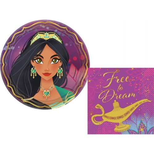  TLP Online Princess Jasmine Party Supplies: Bundle Includes: Round Dessert Plates and Napkins for 16 People