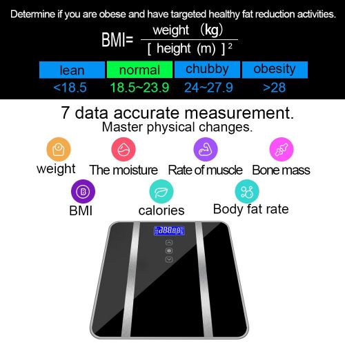  TLT Retail Smart Scale Digital BMI Body Weight Bathroom Scale 400 pounds with 8 Essential Measurements (Black)