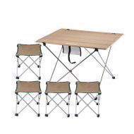 TLTLZDZ Folding Table, Outdoor Barbecue Picnic Table Portable Aluminum Folding Table and Chair Set (Color : Beige)