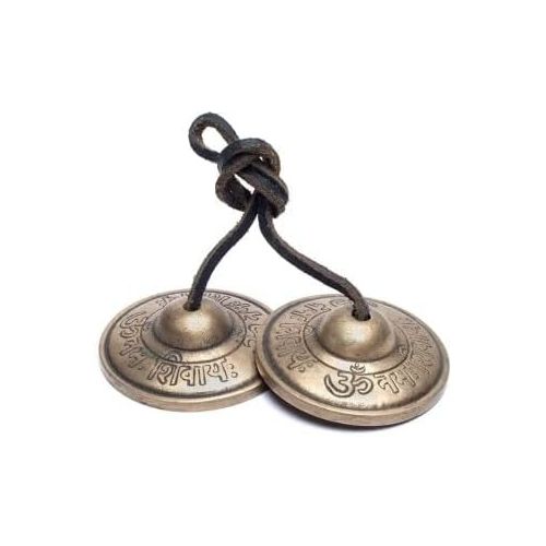  2.25” Diameter Tibetan Tingsha Bell Cymbals Set - Om Nama Shivay Embossed Chimes - Great for Yoga, Meditation, Spiritual, Mindfulness or Relaxation - Handmade in Nepal