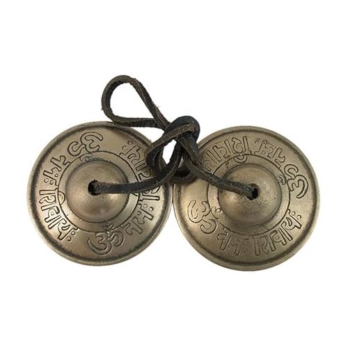  2.25” Diameter Tibetan Tingsha Bell Cymbals Set - Om Nama Shivay Embossed Chimes - Great for Yoga, Meditation, Spiritual, Mindfulness or Relaxation - Handmade in Nepal