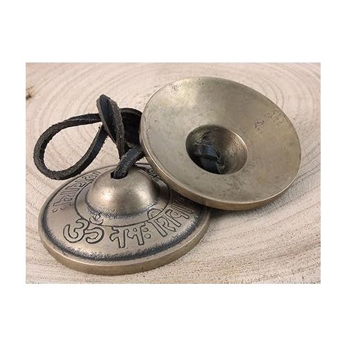  2.25” Diameter Tibetan Tingsha Bell Cymbals Set - Om Nama Shivay Embossed Chimes - Great for Yoga, Meditation, Spiritual, Mindfulness or Relaxation - Handmade in Nepal