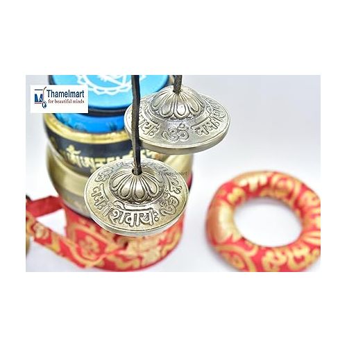  2.25” Diameter Tibetan Tingsha Bell Cymbals Set - Om Nama Shivay Embossed Chimes - Great for Yoga, Meditation, Spiritual, Mindfulness or Relaxation - Handmade in Nepal