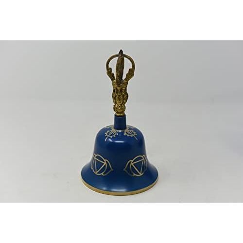  TM THAMELMART FOR BEAUTIFUL MINDS Tibetan Buddhist Meditation Bell Chakra Color - Bell of Enlightenment from Nepal 8 Inches Including free Box … (Blue)