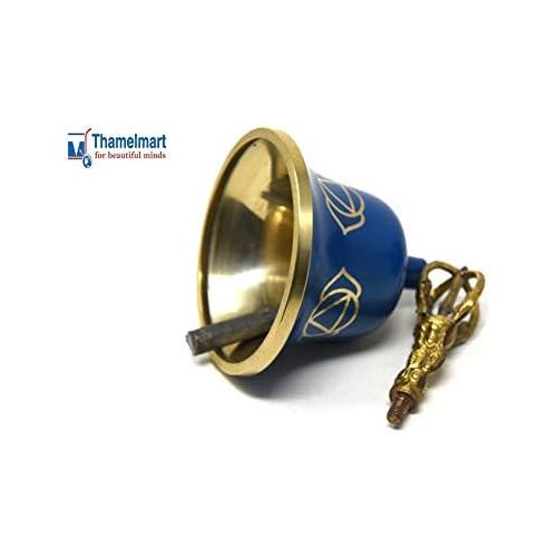  TM THAMELMART FOR BEAUTIFUL MINDS Tibetan Buddhist Meditation Bell Chakra Color - Bell of Enlightenment from Nepal 8 Inches Including free Box … (Blue)