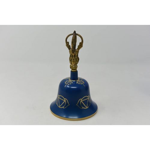  TM THAMELMART FOR BEAUTIFUL MINDS Tibetan Buddhist Meditation Bell Chakra Color - Bell of Enlightenment from Nepal 8 Inches Including free Box … (Blue)