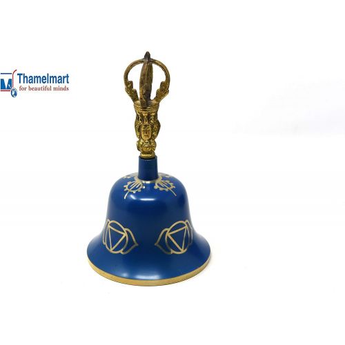  TM THAMELMART FOR BEAUTIFUL MINDS Tibetan Buddhist Meditation Bell Chakra Color - Bell of Enlightenment from Nepal 8 Inches Including free Box … (Blue)