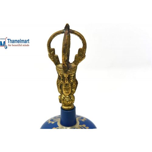  TM THAMELMART FOR BEAUTIFUL MINDS Tibetan Buddhist Meditation Bell Chakra Color - Bell of Enlightenment from Nepal 8 Inches Including free Box … (Blue)