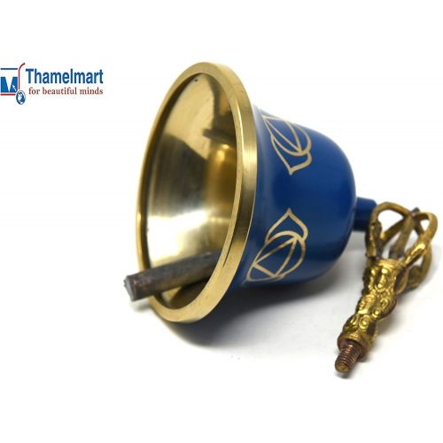  TM THAMELMART FOR BEAUTIFUL MINDS Tibetan Buddhist Meditation Bell Chakra Color - Bell of Enlightenment from Nepal 8 Inches Including free Box … (Blue)