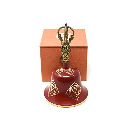  TM THAMELMART FOR BEAUTIFUL MINDS Tibetan Buddhist Meditation Bell Chakra Color - Bell of Enlightenment from Nepal 8 Inches Including free Box … (ORANGE)