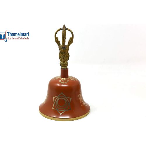  TM THAMELMART FOR BEAUTIFUL MINDS Tibetan Buddhist Meditation Bell Chakra Color - Bell of Enlightenment from Nepal 8 Inches Including free Box … (ORANGE)