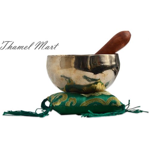  TM THAMELMART FOR BEAUTIFUL MINDS Tibetan Singing bowl handmade brass (4inch 7 metal) including free wooden mallet (strike) Silk Cushion명상종 싱잉볼
