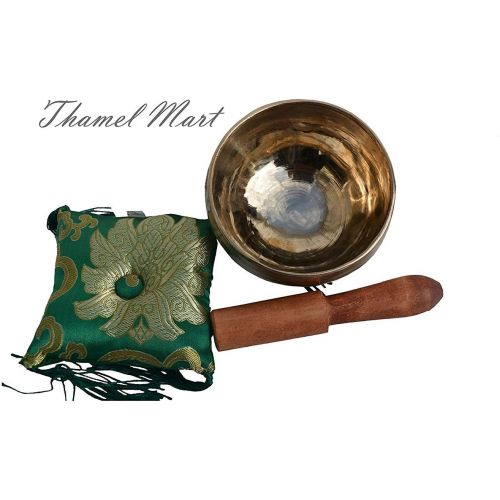  TM THAMELMART FOR BEAUTIFUL MINDS Tibetan Singing bowl handmade brass (4inch 7 metal) including free wooden mallet (strike) Silk Cushion명상종 싱잉볼