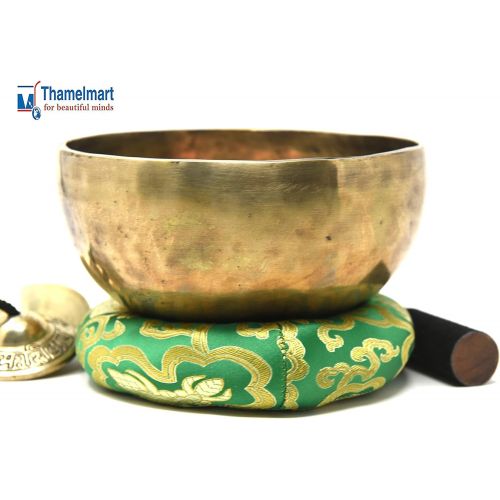  TM THAMELMART FOR BEAUTIFUL MINDS 7 Inches Antique Hand Hammered Tibetan Meditation Singing Bowl for Relaxing, Sound Bath, Mindfullness and Wellness - Yoga Old Bowl by Thamelmart명상종 싱잉볼