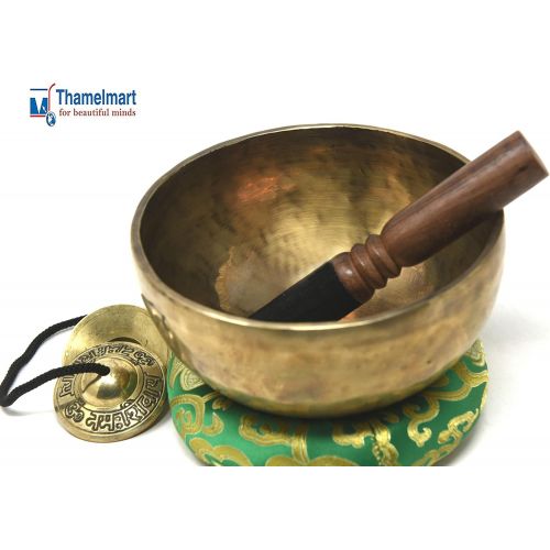  TM THAMELMART FOR BEAUTIFUL MINDS 7 Inches Antique Hand Hammered Tibetan Meditation Singing Bowl for Relaxing, Sound Bath, Mindfullness and Wellness - Yoga Old Bowl by Thamelmart명상종 싱잉볼