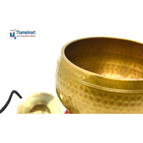  TM THAMELMART FOR BEAUTIFUL MINDS 5.5 Energetic Chakra Healing Yoga Hand Hammered Tibetan Singing Bowl- Including Tingsha Cymbels Mallet and Cushion Made in Nepal명상종 싱잉볼