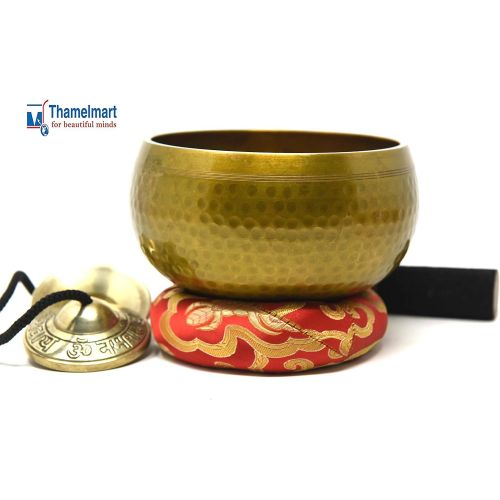  TM THAMELMART FOR BEAUTIFUL MINDS 5.5 Energetic Chakra Healing Yoga Hand Hammered Tibetan Singing Bowl- Including Tingsha Cymbels Mallet and Cushion Made in Nepal명상종 싱잉볼