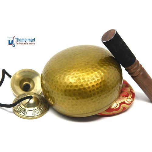  TM THAMELMART FOR BEAUTIFUL MINDS 5.5 Energetic Chakra Healing Yoga Hand Hammered Tibetan Singing Bowl- Including Tingsha Cymbels Mallet and Cushion Made in Nepal명상종 싱잉볼