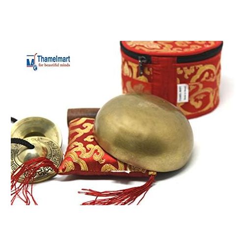  TM THAMELMART FOR BEAUTIFUL MINDS 4.5 Tibetan Singing Bowl for Meditation, Sound Healing, Yoga & Sound Therapy. Made of 7 metals. Cushion Suede leather Wooden Mallet, Box & Tingsha nincluded Thamelmart … (4.5 Inch명상종 싱잉볼