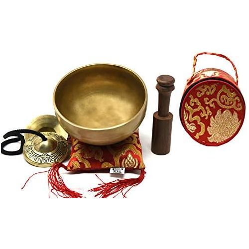  TM THAMELMART FOR BEAUTIFUL MINDS 5 Tibetan Singing Bowl for Meditation, Sound Healing, Yoga & Sound Therapy. Made of 7 metals. Slik Cushion, Wooden Mallet, Box & Tingsha nincluded Thamelmart … (5 Inch matte)명상종 싱잉볼