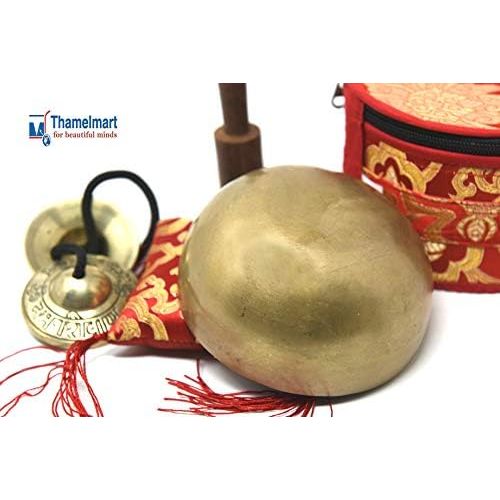  TM THAMELMART FOR BEAUTIFUL MINDS 5 Tibetan Singing Bowl for Meditation, Sound Healing, Yoga & Sound Therapy. Made of 7 metals. Slik Cushion, Wooden Mallet, Box & Tingsha nincluded Thamelmart … (5 Inch matte)명상종 싱잉볼