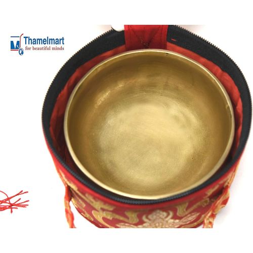  TM THAMELMART FOR BEAUTIFUL MINDS 5 Tibetan Singing Bowl for Meditation, Sound Healing, Yoga & Sound Therapy. Made of 7 metals. Slik Cushion, Wooden Mallet, Box & Tingsha nincluded Thamelmart … (5 Inch matte)명상종 싱잉볼