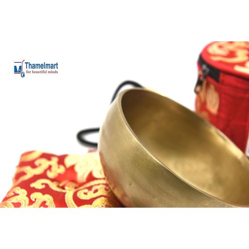  TM THAMELMART FOR BEAUTIFUL MINDS 5 Tibetan Singing Bowl for Meditation, Sound Healing, Yoga & Sound Therapy. Made of 7 metals. Slik Cushion, Wooden Mallet, Box & Tingsha nincluded Thamelmart … (5 Inch matte)명상종 싱잉볼