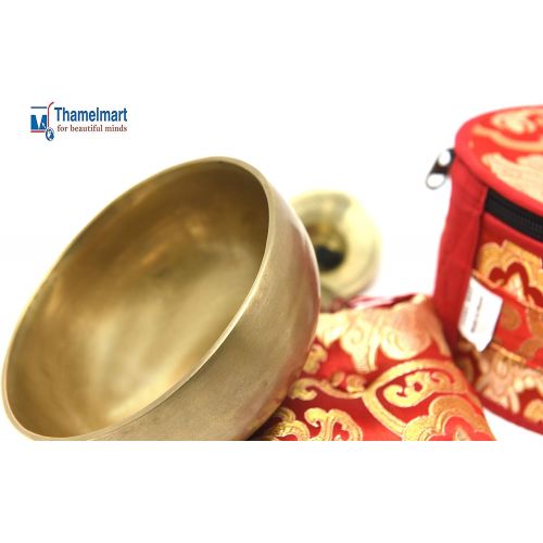  TM THAMELMART FOR BEAUTIFUL MINDS 5 Tibetan Singing Bowl for Meditation, Sound Healing, Yoga & Sound Therapy. Made of 7 metals. Slik Cushion, Wooden Mallet, Box & Tingsha nincluded Thamelmart … (5 Inch matte)명상종 싱잉볼