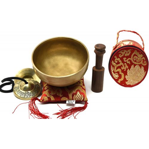  TM THAMELMART FOR BEAUTIFUL MINDS 5 Tibetan Singing Bowl for Meditation, Sound Healing, Yoga & Sound Therapy. Made of 7 metals. Slik Cushion, Wooden Mallet, Box & Tingsha nincluded Thamelmart … (5 Inch matte)명상종 싱잉볼