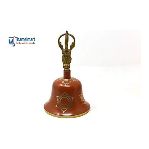  TM THAMELMART FOR BEAUTIFUL MINDS Tibetan Buddhist Meditation Bell Chakra Color - Bell of Enlightenment from Nepal 8 Inches Including free Box … (ORANGE)