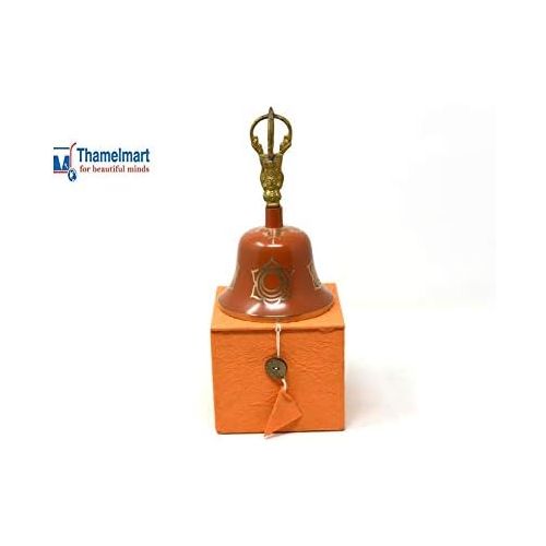  TM THAMELMART FOR BEAUTIFUL MINDS Tibetan Buddhist Meditation Bell Chakra Color - Bell of Enlightenment from Nepal 8 Inches Including free Box … (ORANGE)