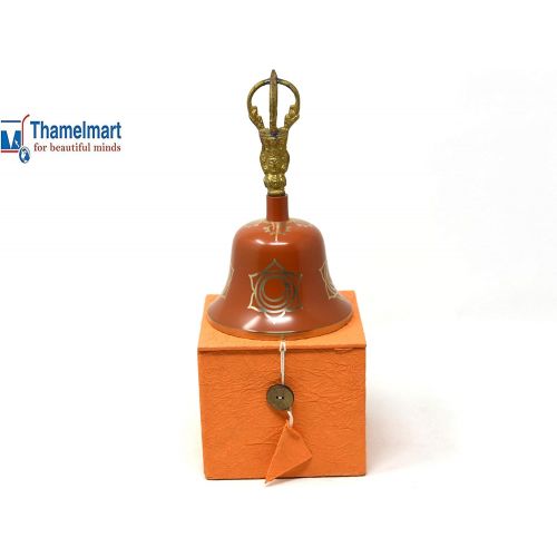  TM THAMELMART FOR BEAUTIFUL MINDS Tibetan Buddhist Meditation Bell Chakra Color - Bell of Enlightenment from Nepal 8 Inches Including free Box … (ORANGE)