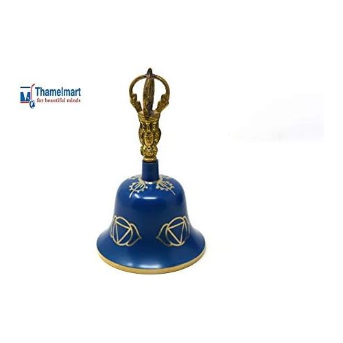  TM THAMELMART FOR BEAUTIFUL MINDS Tibetan Buddhist Meditation Bell Chakra Color - Bell of Enlightenment from Nepal 8 Inches Including free Box … (Blue)