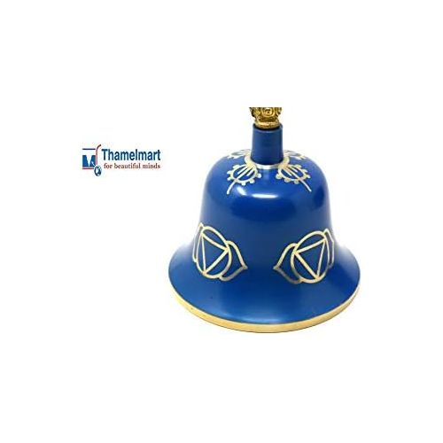  TM THAMELMART FOR BEAUTIFUL MINDS Tibetan Buddhist Meditation Bell Chakra Color - Bell of Enlightenment from Nepal 8 Inches Including free Box … (Blue)